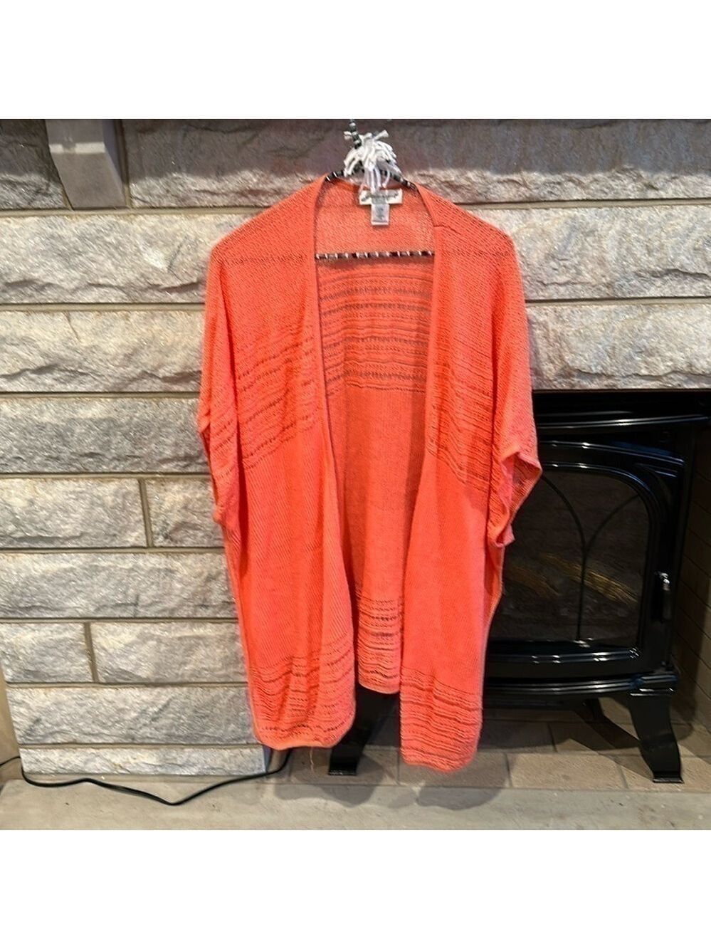 Christopher & Banks tunic length sweater cardigan salmon pink size L/XL